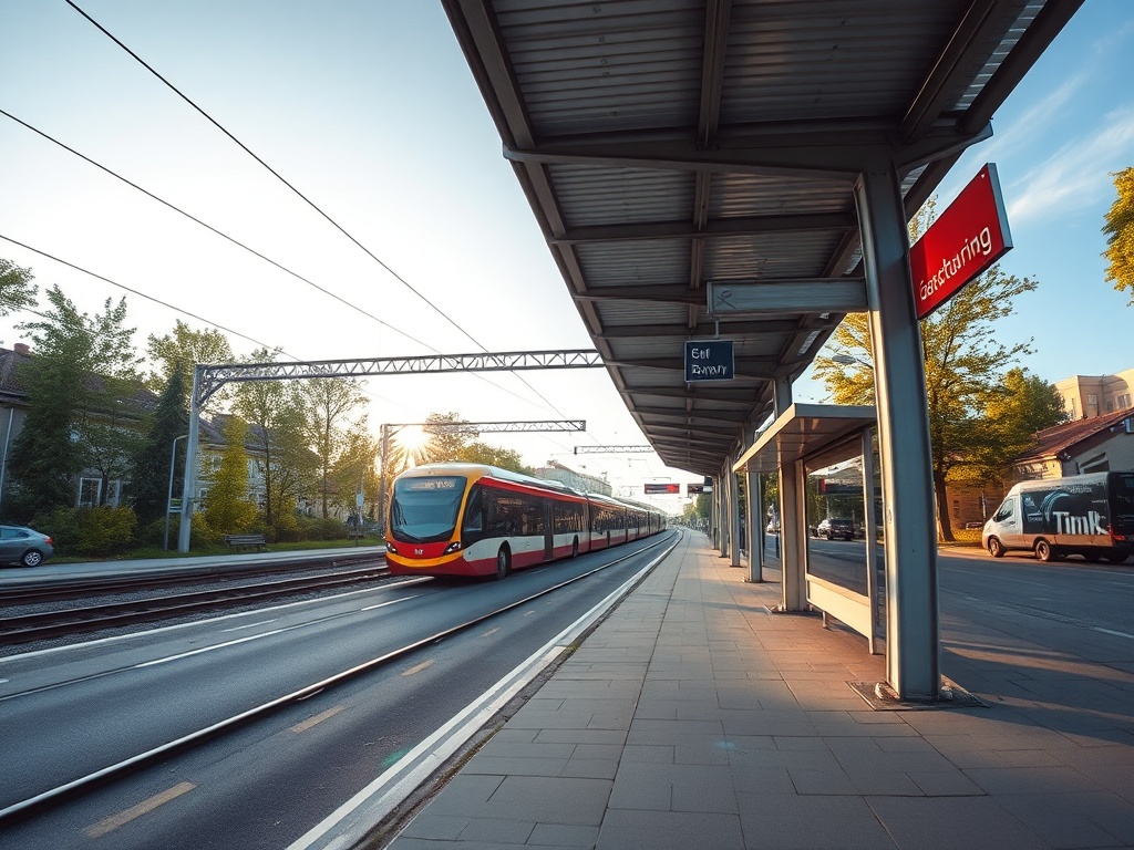 Plakat informacyjny o przebudowie drogi w Bełchatowie i prezydencie miasta z wałkiem malarskim
